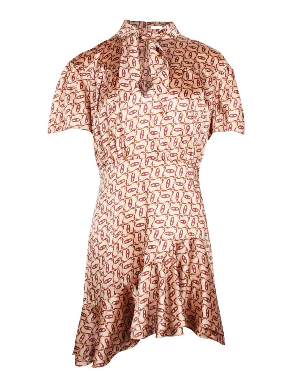 Sandro Printed Tie-Neck Short Dress in asymmetrical ruffle fits size 8 or 10